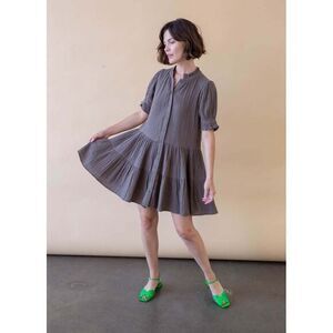 Apiece Apart Dress size S Las Alturas Mini Swing Organic Cotton Morel Brown Boho